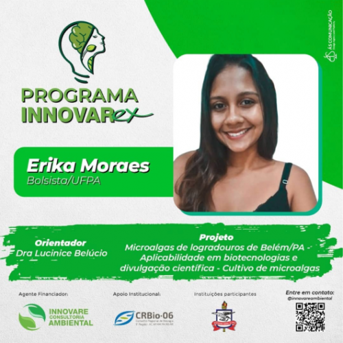 Card do programa INNOVARex do bolsista Erika Moraes
