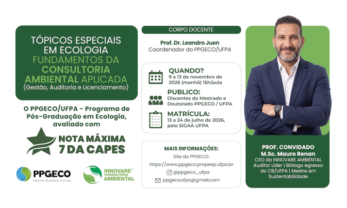 Card da disciplina Tópicos Especiais em Ecologia — PPGECO/UFPA