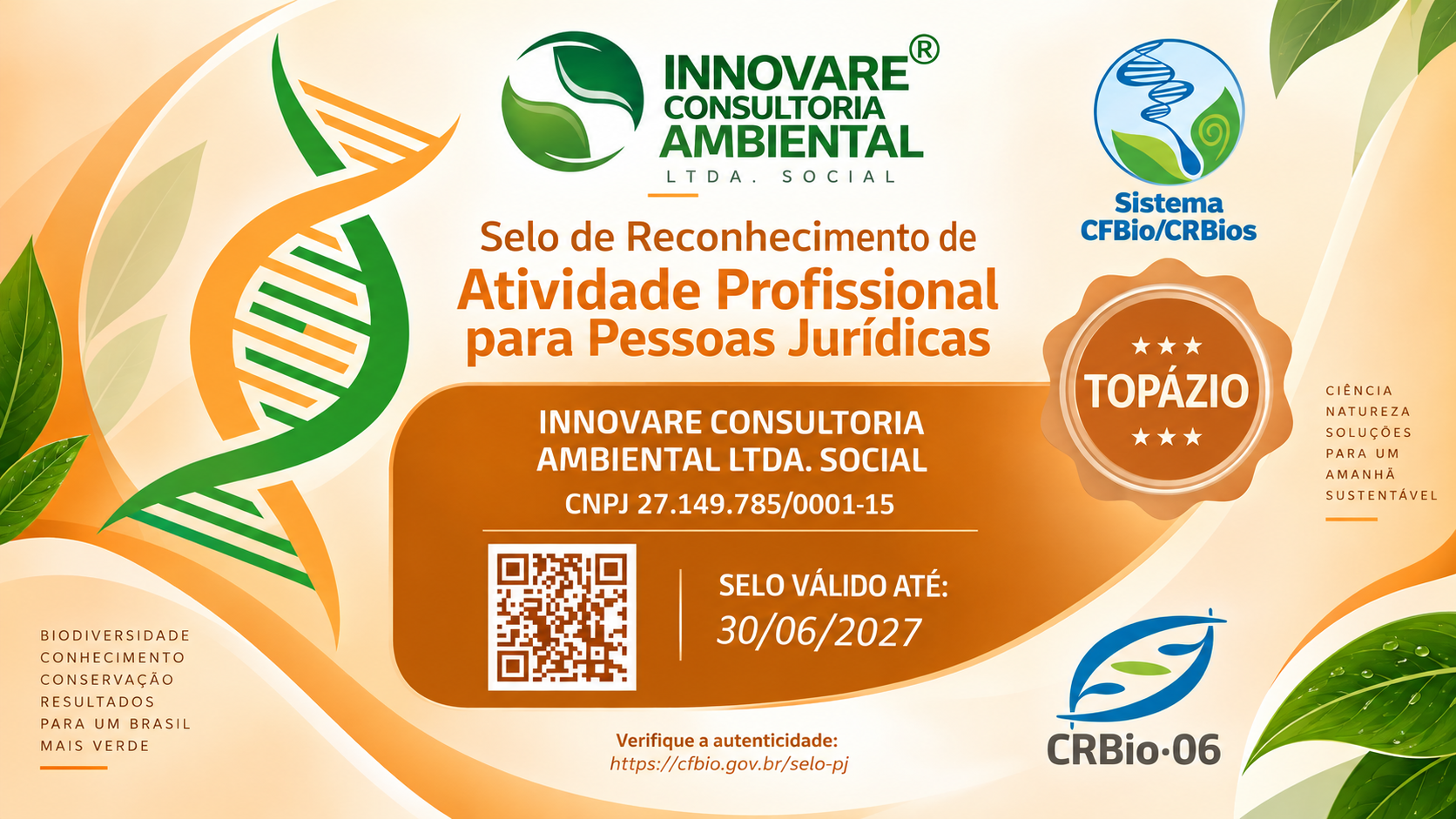 Innovare Ambiental conquista o Selo TOPÁZIO do Sistema CFBio/CRBios — foto 2
